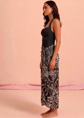 Black Padded Monokini with Printed Sarong