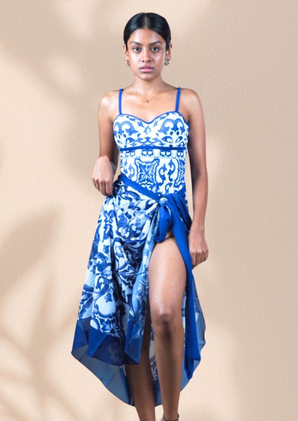 Buy WomanLikeU Blue 2-Piece Bikini with Sarong (Set of 3) Online