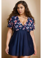 Blue Floral Printed Swim Dress