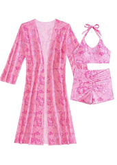 Pink Printed Swimwear with Cover Up