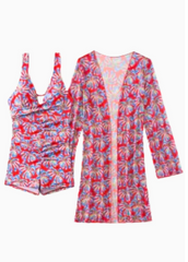 Red Printed Monokini with Shrug