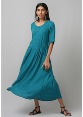 Teal Half Sleeve Dress with Gathered Pockets