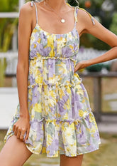 Purple Floral Tiered Dress