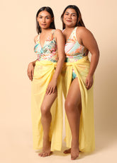 Printed Monokini with yellow sarong
