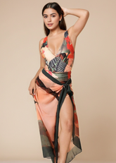Printed Padded Monokini with a Sarong