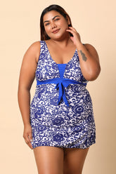 Blue Printed Swim Dress