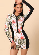 Black Printed Full Sleeve Swimsuit
