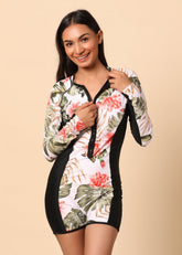 Black Printed Full Sleeve Swimsuit