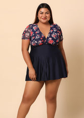 Blue Floral Printed Swim Dress