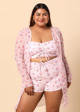 Pink Printed Swimwear with a Shrug
