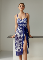 Blue Printed Monokini with Sarong