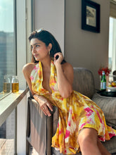 Halter-neck Flared Printed Dress