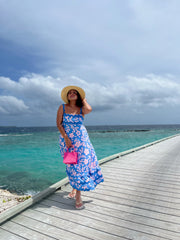 Blue Floral Printed Flared Dress