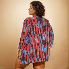 Multi-colored Printed Plus Size Swimwear Set