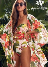 Printed Floral Monokini with Coverup