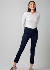 Navy Ankle Length Cigarette Pant