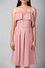 Pink Off Shoulder Pleated Dress
