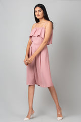Pink Off Shoulder Pleated Dress