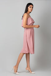 Pink Off Shoulder Pleated Dress