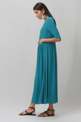 Teal Half Sleeve Dress with Gathered Pockets