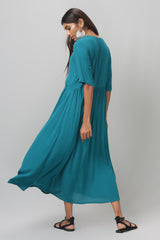 Teal Half Sleeve Dress with Gathered Pockets