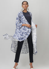 Blue and White Printed Full Sleeve Shrug