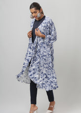 Blue and White Printed Full Sleeve Shrug