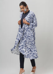 Blue and White Printed Full Sleeve Shrug