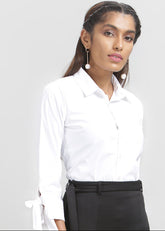 White 3/4th Tie Up Sleeve Shirt