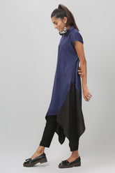 Navy and Black Cap Sleeve Asymmetric Kurti