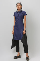 Navy and Black Cap Sleeve Asymmetric Kurti