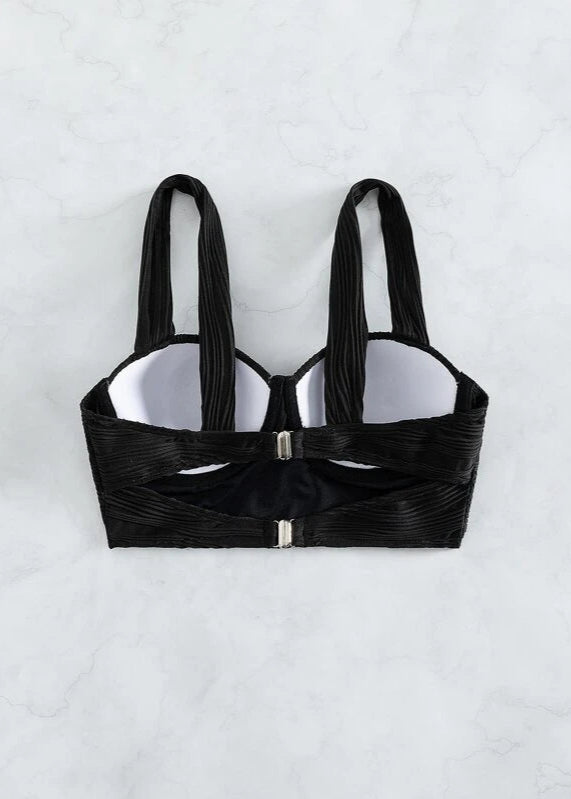 Black Bikini with Wavy Texture - WomanLikeU