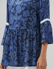 Blue Flared High Neck Bell Sleeves Top - WomanLikeU