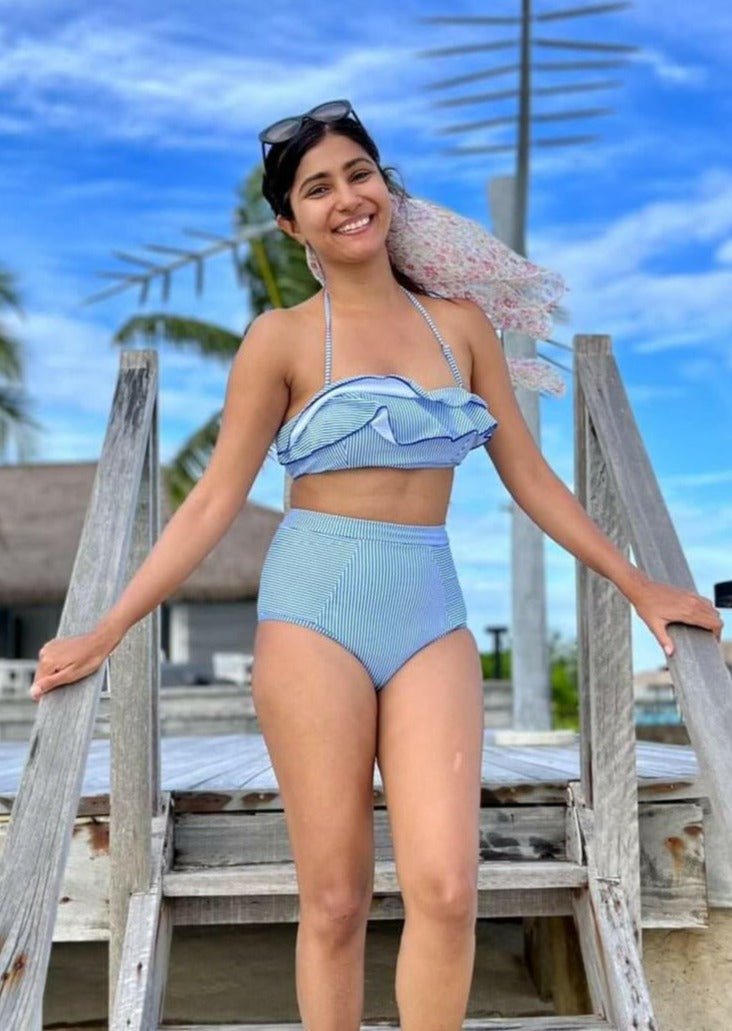 Blue Striped Bikini - WomanLikeU