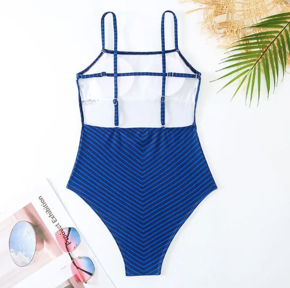 Blue striped Monokini with a Sarong - WomanLikeU