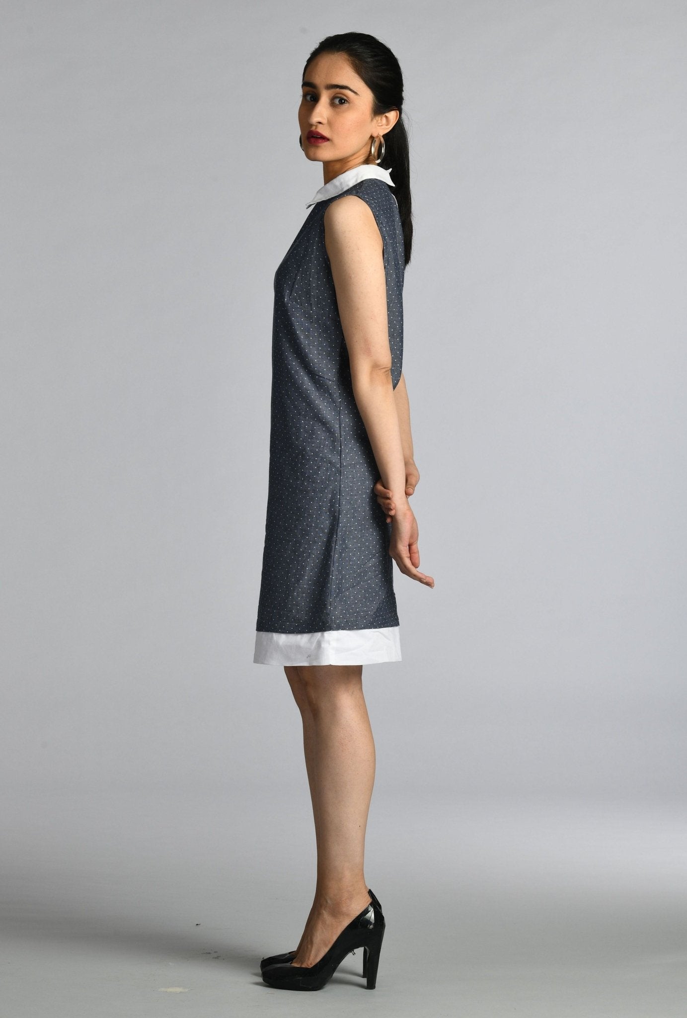 Dotted Shift Dress with Collar - WomanLikeU