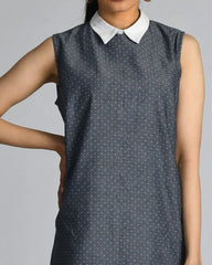 Dotted Shift Dress with Collar - WomanLikeU