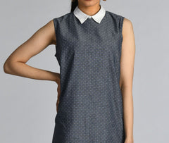 Dotted Shift Dress with Collar - WomanLikeU