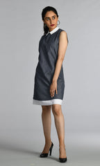 Dotted Shift Dress with Collar - WomanLikeU