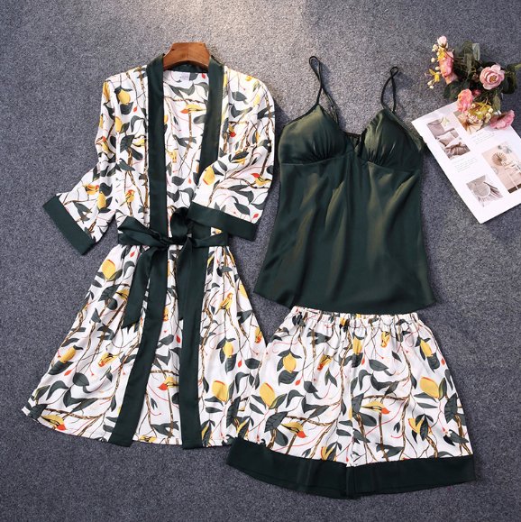 Green 3-piece sleepwear - WomanLikeU