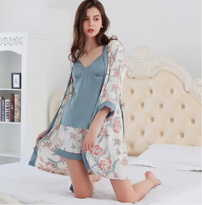 Grey 3-piece sleepwear - WomanLikeU