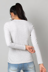 Grey Full Sleeve Basic Tee - WomanLikeU