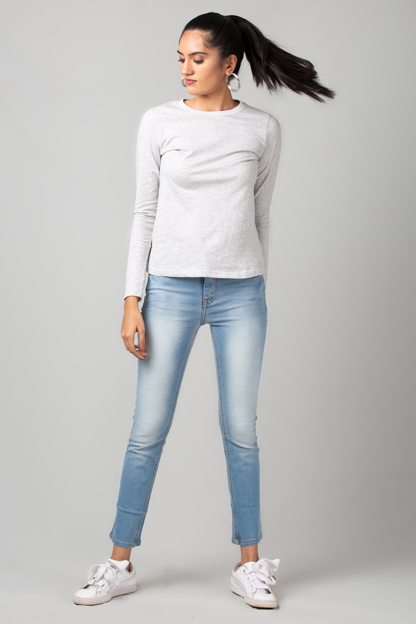 Grey Full Sleeve Basic Tee - WomanLikeU