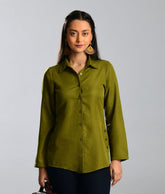 Olive Shirt with High-low Hem