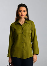 Olive Shirt with High-low Hem
