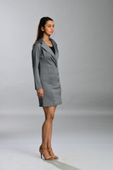 Grey Scuba Blazer Wrap Dress