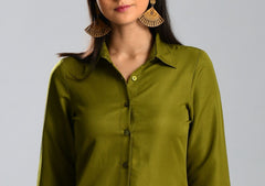 Olive Shirt with High-low Hem