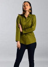 Olive Shirt with High-low Hem