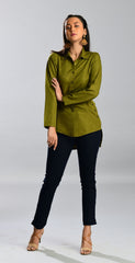 Olive Shirt with High-low Hem