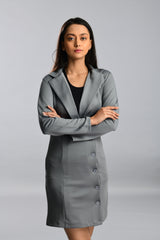 Grey Scuba Blazer Wrap Dress